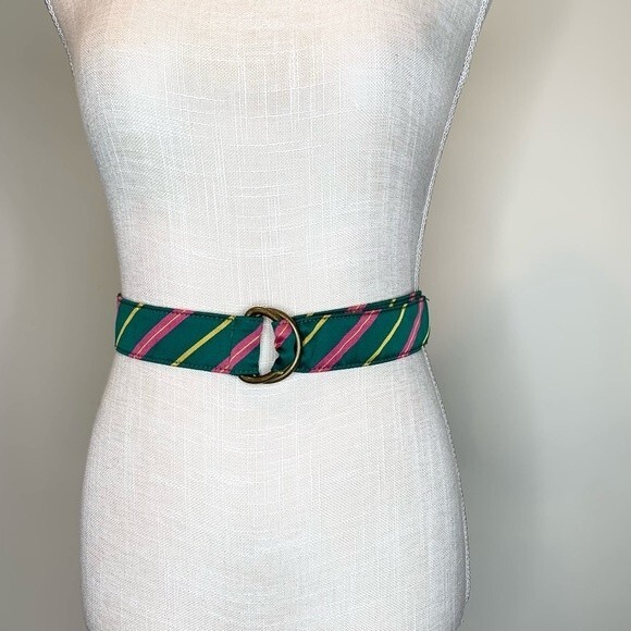 L.L. Bean Ribbon Fabric Striped D Ring Belt Medium - Picture 1 of 7